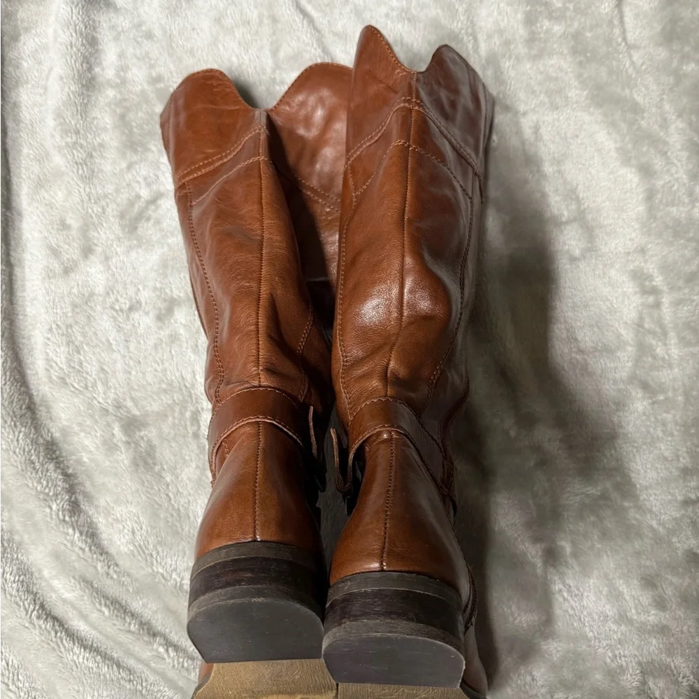Marc Fisher Glimmer cognac leather riding boots Sz 6